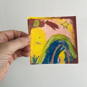 Original Abstract Acrylic Painting on Card: Naive Art Still Life