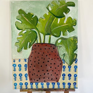 Houseplant Still Life Signed Original Painting on Canvas image 2