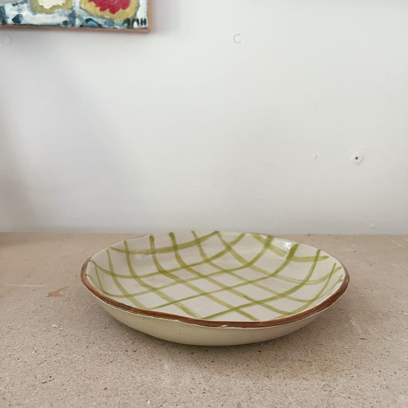 Ceramic Bowl Pasta Bowl Powl Bowl Salad Bowl Checked Vichy Design, Large Bowl, Serving Dish, Handmade Pottery