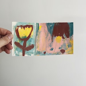 Original Abstract Painting on Card: Contemporary Naive Art