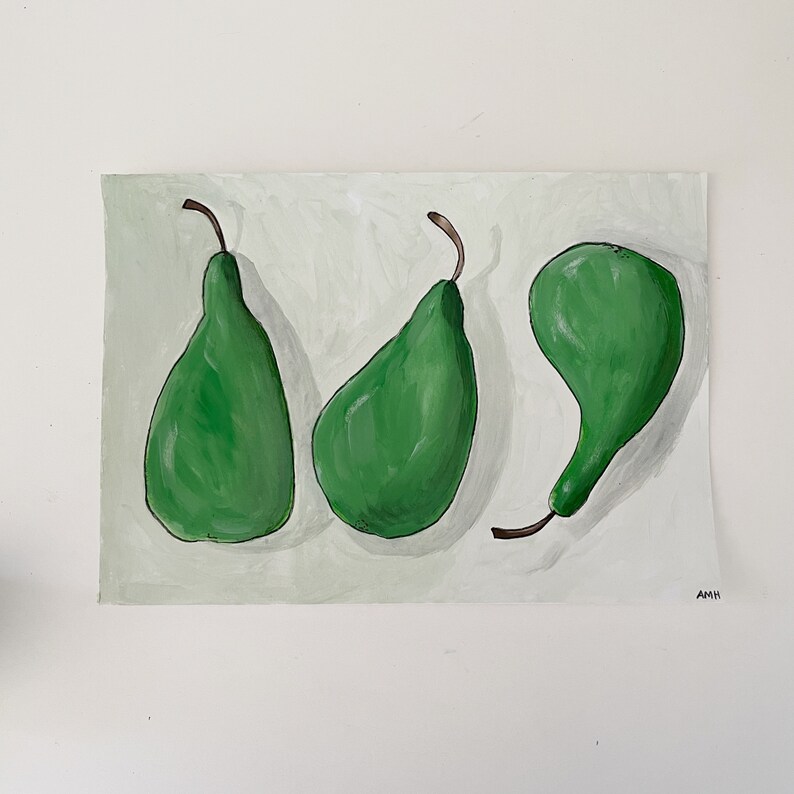 Original Gouache Still Life Pears Painting on paper Affordable art for the home art gifts for her gifts for birthday abstract art image 1