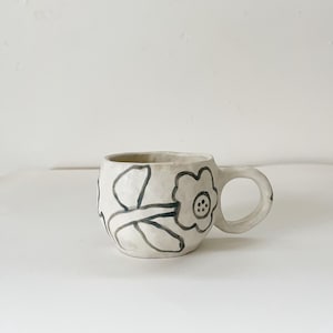 Handmade Stoneware Coffee Mug: Black Flower Pottery Cup
