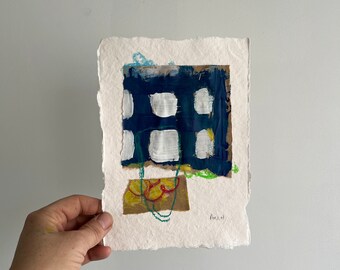 Technique mixte abstraite sur papier avec cadre en bois