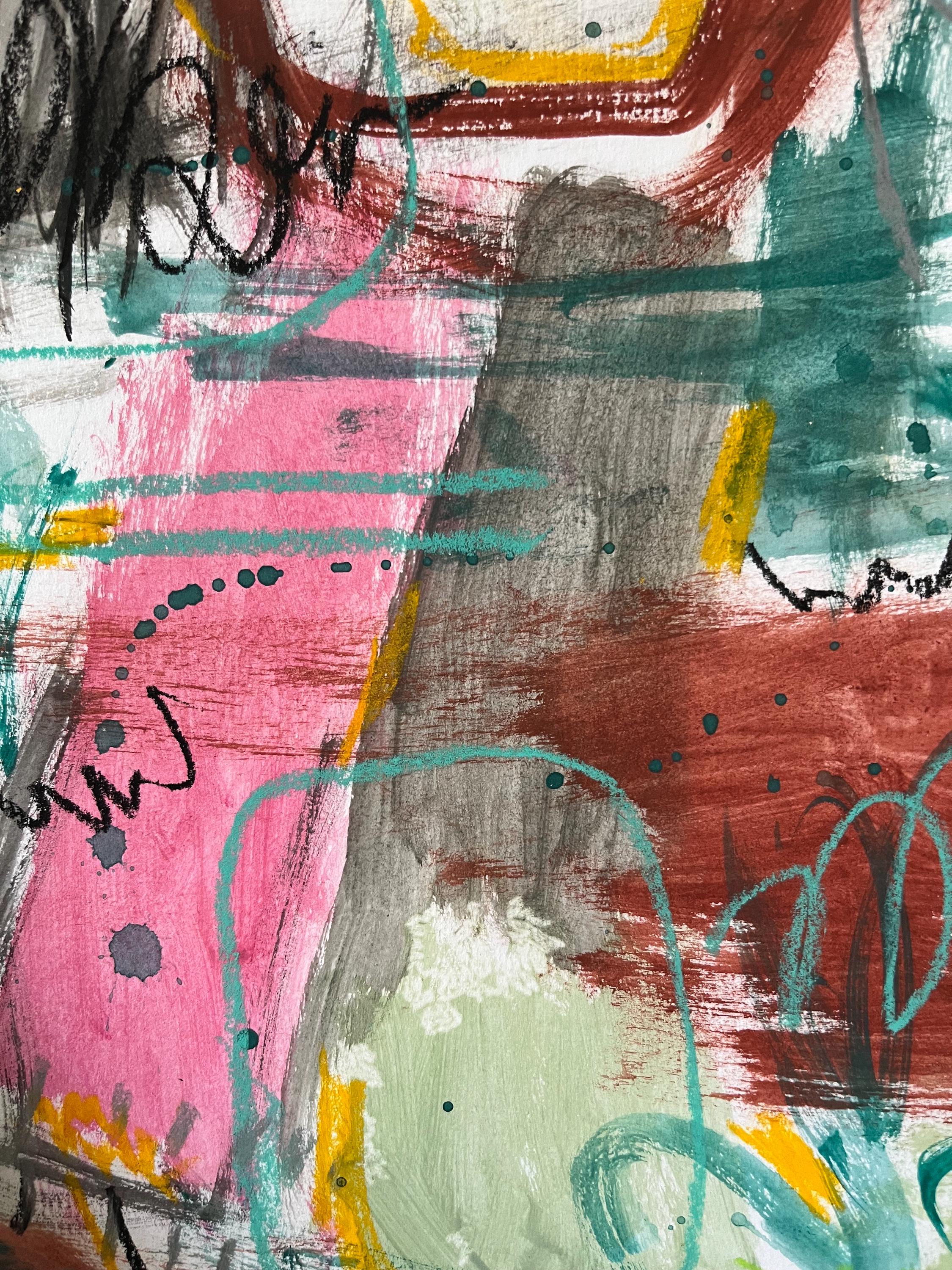 オリジナルの抽象的なミクストメディア絵画：カラフルなA4アート