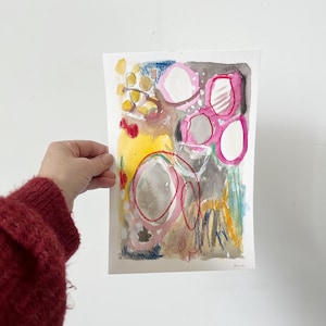 Original Abstract Mixed Media Painting: Colorful Art on Paper