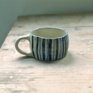 Ceramic Coffee Cup Coffee Mug Flat White Cappuccino Cup Striped Cup Handmade Coffee Cup Blue Stripes