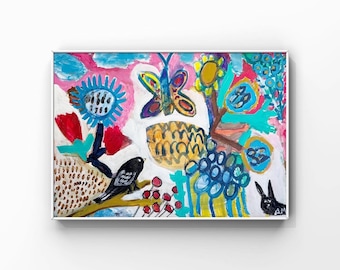 カラフルな抽象的なミクストメディア絵画 - オリジナルA4アート - Etsy