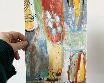 抽象画 美術　ミクストメディア オリジナルのカラフルな抽象画：ミクストメディアアート（A4） - Etsy 日本