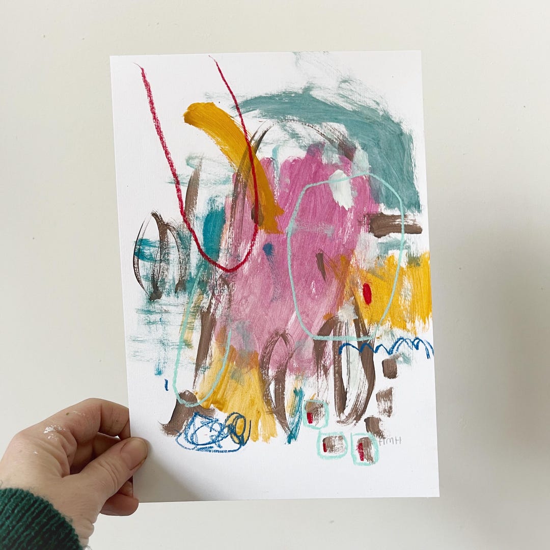 カラフルな抽象的なミクストメディア絵画 - オリジナルA4アート - Etsy