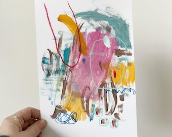 カラフルな抽象的なミクストメディア絵画 - オリジナルA4アート - Etsy