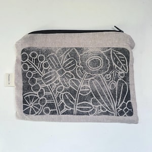 Trousse en tissu imprimée à la main Trousse de maquillage Pochette zippée Bockprint Pochette cousue main