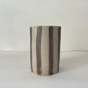 Handmade Striped Ceramic Utensil Holder – Matte Stoneware Vase