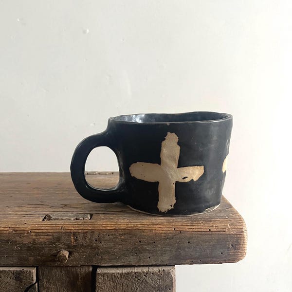 Handmade Ceramic Coffee Mug: Pottery Cup Cross Sign MADE TO ORDER
