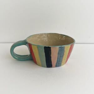 Ceramic Mug Stripy Coffee Cup Multicolored Cup Handmade Pottery