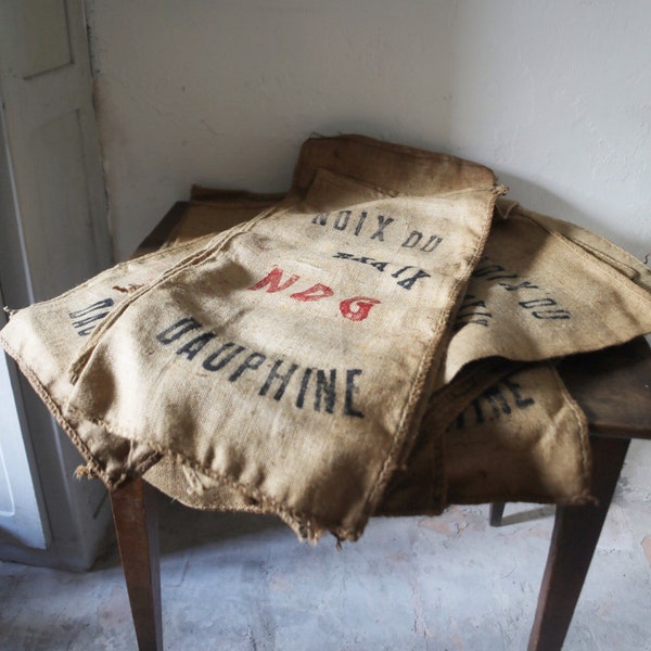 French Vintage Burlap Hessian Nut Sack