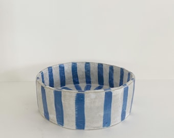 Handmade Ceramic Stoneware Bowl: Blue Stripe, Foodsafe, Microwave/Dishwasher Safe