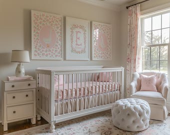 Personalized Goose Nursery Art Set: Pink Floral Name Print (Digital Print)