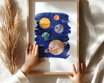 Watercolor Planets Print: Celestial Nursery Wall Art (Digital Download)