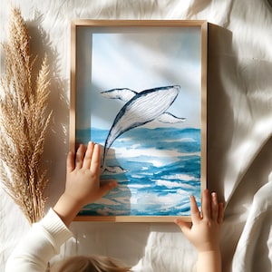 Willy Whale – Majestic Ocean Watercolor Art Print | Digital Download
