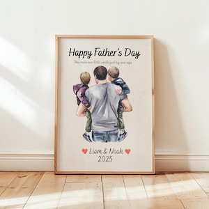 Personalized Father’s Day Digital Print | Custom Watercolor Dad & Kids Art | Printable Gift from Children | Father&#39;s Day Wall Art