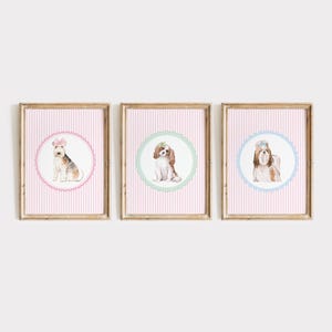 Puppy Dog Nursery Wall Art Set | Digital Download Prints for Girls Room | Pink Puppy Decor | Cute Dog Printable Art | Baby Girl Animal Room