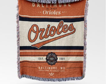 Manta tejida estilo vintage de los Baltimore Orioles