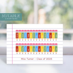 Carte de remerciement personnalisée pour enseignant : noms des classes, cadeau pour l'école et l'enseignant, carte de fin d'année ou de garderie, promotion 2025