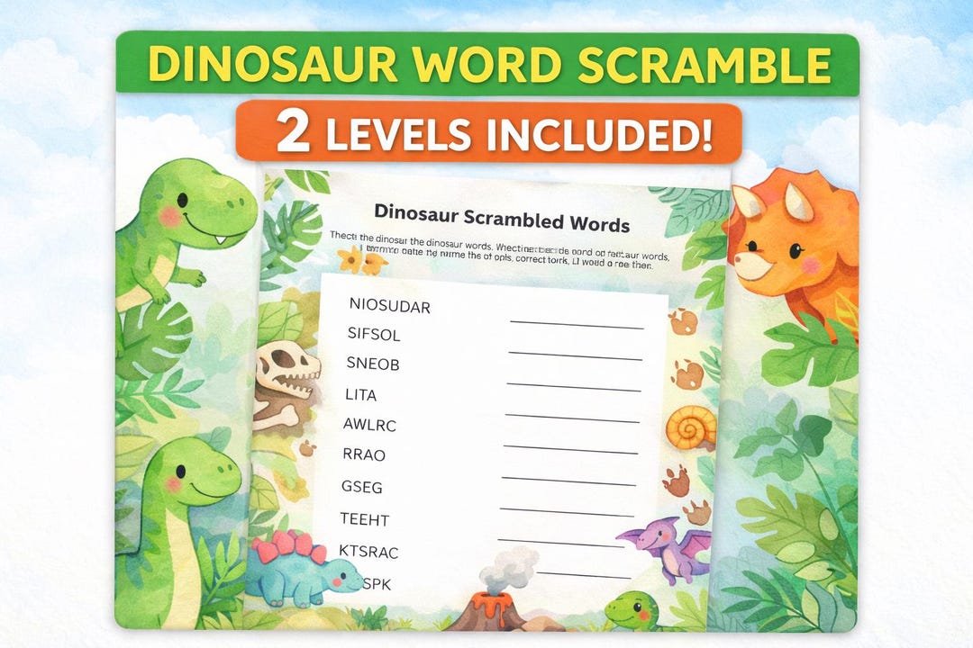 Dinosaur Word Scramble Printable, Kids Dino Activity, Party Game ...