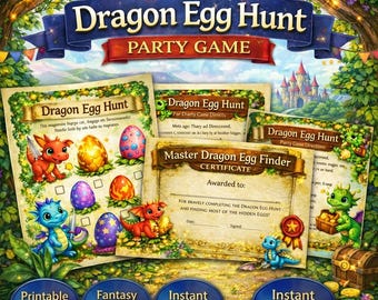 Dragon Egg Hunt Printable Party Game | Fantasy Birthday Activity for Kids | Dragon Party Scavenger Hunt + Certificate Instant Download
