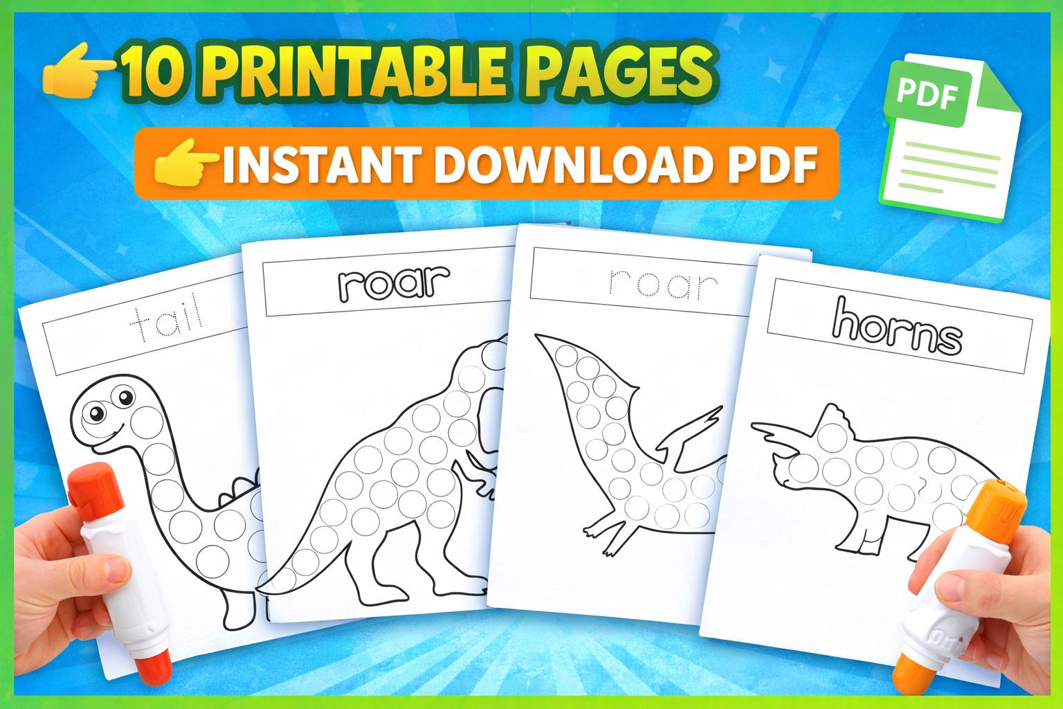 Dinosaur Dot Marker Activity | Do A Dot Dino Worksheets | Dab Coloring ...