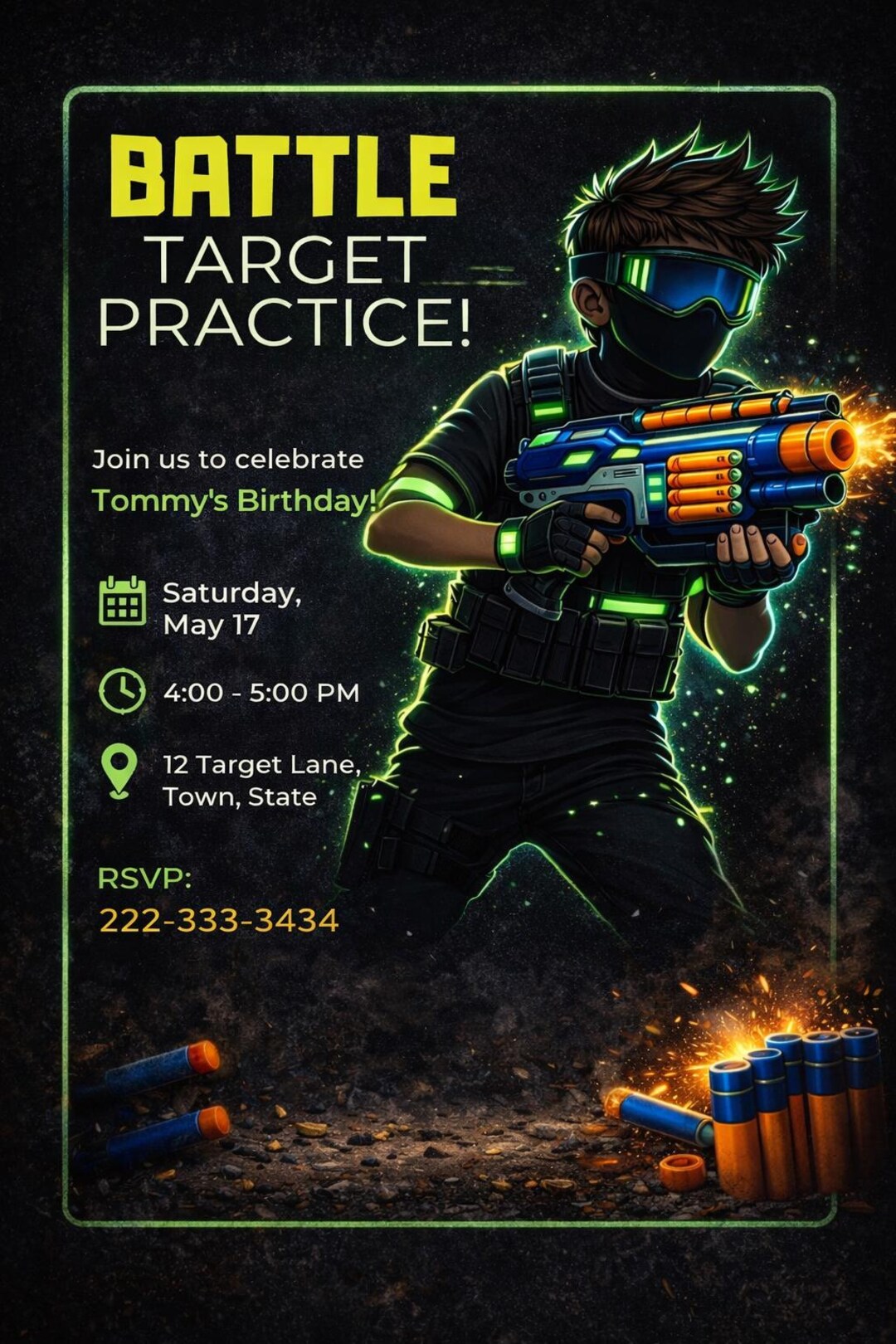Battle Party Invitation | Target Practice Birthday Invite | Editable ...