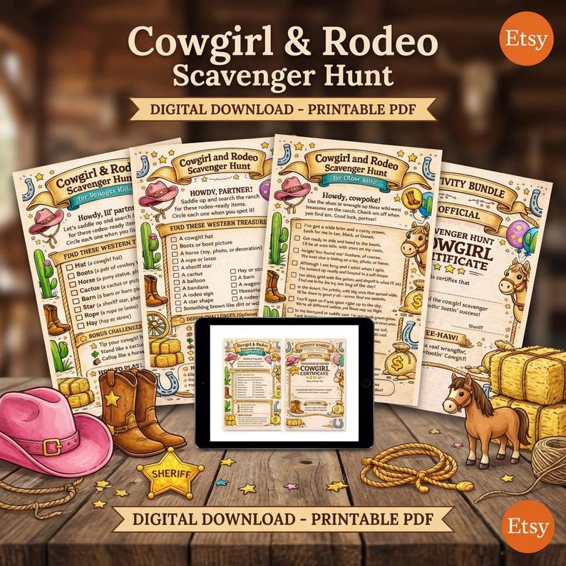Birthday Scavenger Hunt Printable Cowgirl Rodeo Game | My First Rodeo ...