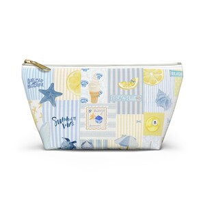 Coastal Patchwork Summer Beach accessory pouch | T-bottom zipper pouch