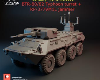 Turnbase Miniatures, Modern Russian BTR 80 / 82 with Typhoon Turret & Jammer, 15mm 20mm 28mm 32mm 35mm, Post Apocalyptic, Spectre Operations