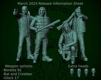 Combat Octopus, Modern Miniatures, Criminals & Radicals, Multi-Part Kit, 15mm 20mm 28mm 32mm 35mm 40mm 54mm 60mm 75mm Scale, Robbers, Opfor