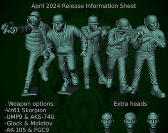 Combat Octopus, Modern Miniatures, Criminals & Radicals, Multi-Part Kit, 15mm 20mm 28mm 32mm 35mm 40mm 54mm 60mm 75mm Scale, Robbers, Opfor