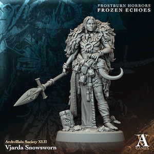 Archvillain Games Miniature Vjarda Snowsworn Female Goliath, DnD, D&D, Dungeons and Dragons, RPG, Tabletop Minis, Pathfinder, TTRPG, 32mm