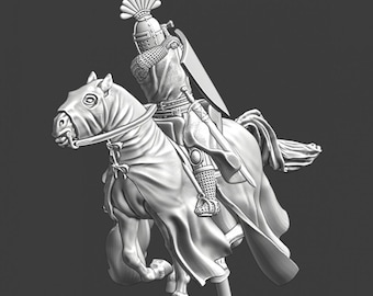 Miniaturas de las Cruzadas del Norte Caballero cruzado medieval montado con cresta 28 mm 35 mm