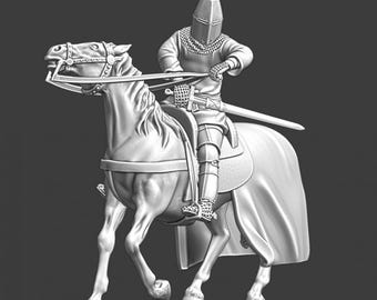 Cruzadas del Norte Miniaturas Caballero medieval montado desenvainando una espada Cruzado 28 mm