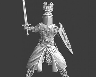 Cruzadas del Norte Miniaturas Caballero Medieval con Escudo de Águila y Yelmo Cruzados a Pie