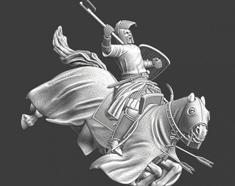 Miniaturas de las Cruzadas del Norte: Caballero medieval a caballo caído, 28 mm x 54 mm