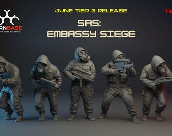 Turnbase Modern Miniature, British SAS Embassy Siege Squad, 5 Minis, 15mm 20mm 28mm 32mm 35mm 40mm 54mm Post Apocalyptic, Spectre, Zona Alfa
