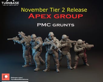 Apex Group PMC Grunts by TurnBase Minifigures, 15mm 20mm 28mm 32mm 54mm Modern Miniatures for Post Apocalyptic Zona Alfa Fallout Wasteland