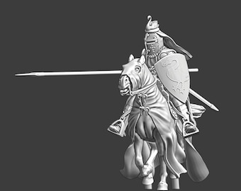 Miniaturas de las Cruzadas del Norte Caballero medieval montado Sir Swan cargando 28 mm + 3D