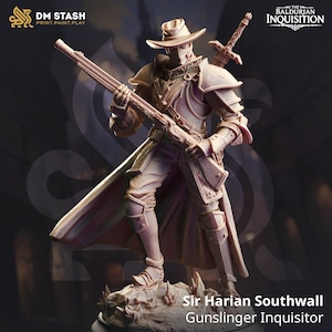 DM Stash Miniatures Inquisitor Gunslinger - Sir Harian Southwall, DnD, D&D, Dungeons and Dragons, RPG, Tabletop Minis, Pathfinder, 32mm