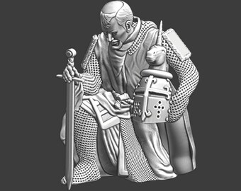 Northern Crusades Miniatures Señor medieval orando con yelmo con cresta de unicornio 28 mm +