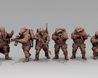 Zone Stalkers Squad by TurnBase Minifigures, 15mm 20mm 28mm 32mm 54mm Modern Miniatures for Post Apocalyptic Zona Alfa Fallout Wasteland RPG