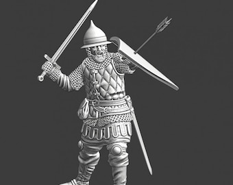 Miniaturas de las Cruzadas del Norte: Soldado de infantería guerrero medieval de la Rus de Kiev, 28 mm +