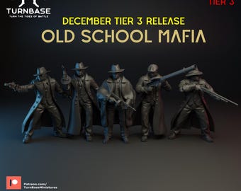 Turnbase Modern Miniatures, Old School Mafia, Criminals, 5 Minifigures, 15mm 20mm 28mm 32mm 35mm 40mm 54mm Scale, Mobsters, 3D Printed