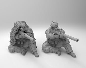 Turnbase Miniatures Modern Russian FSB Alfa Group Snipers, 2 Minifigures, 15mm 20mm 28mm 32mm 35mm 40mm 54mm Post Apocalyptic, Spectre Ops